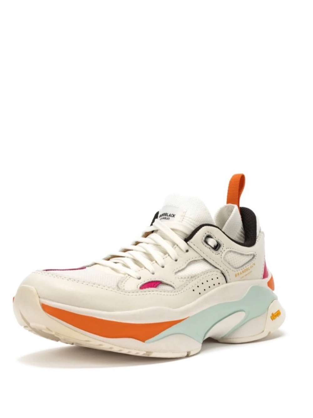 Brandblack White Multi Women's Chunky Sneaker with Orange & Mint Accents